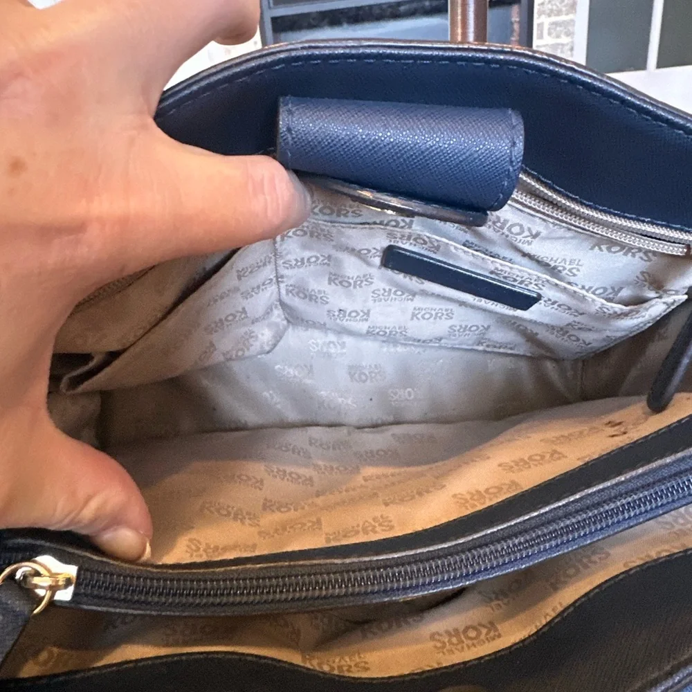 Michael Kors Hamilton East West Navy Saffiano Leather Satchel with Gold Hardware